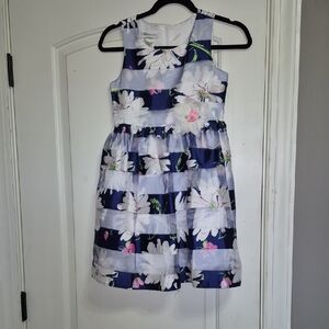Bonnie Jean Navy and Pink Floral Striped Dress